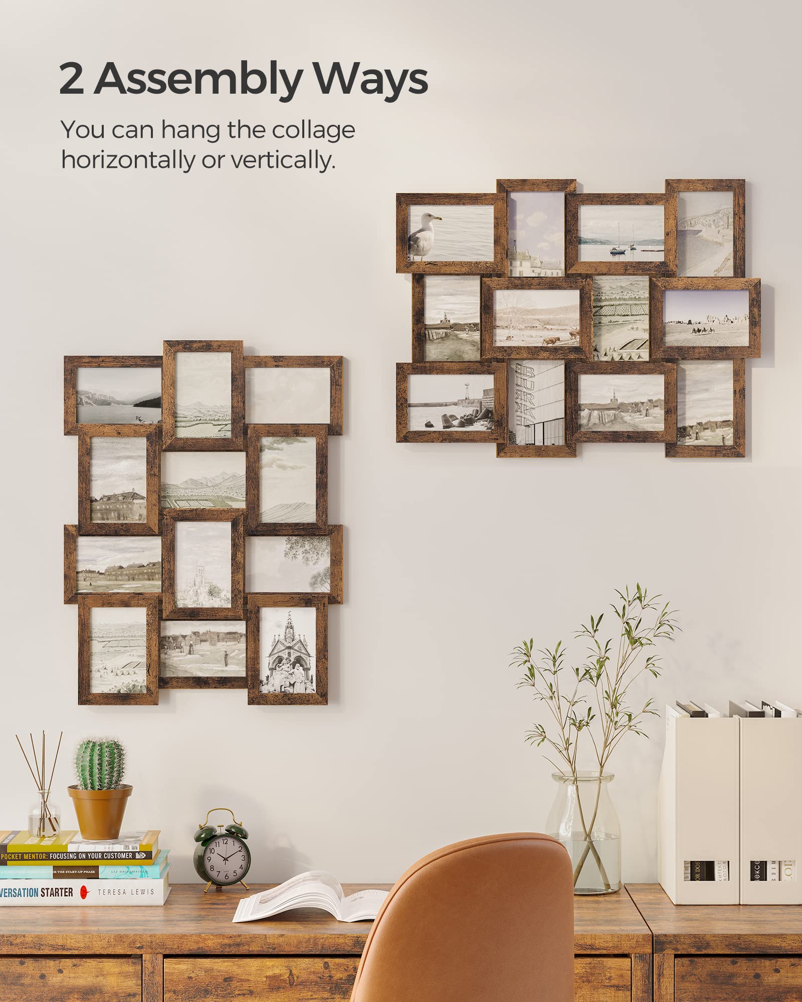 SONGMICS collage mounted in living room adding cohesive personal décor benefit