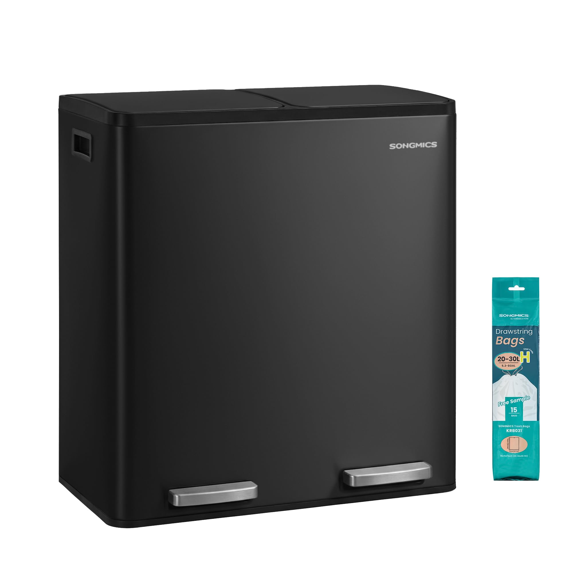 SONGMICS front view showing dual compartments and sleek stainless look for tidy sorting