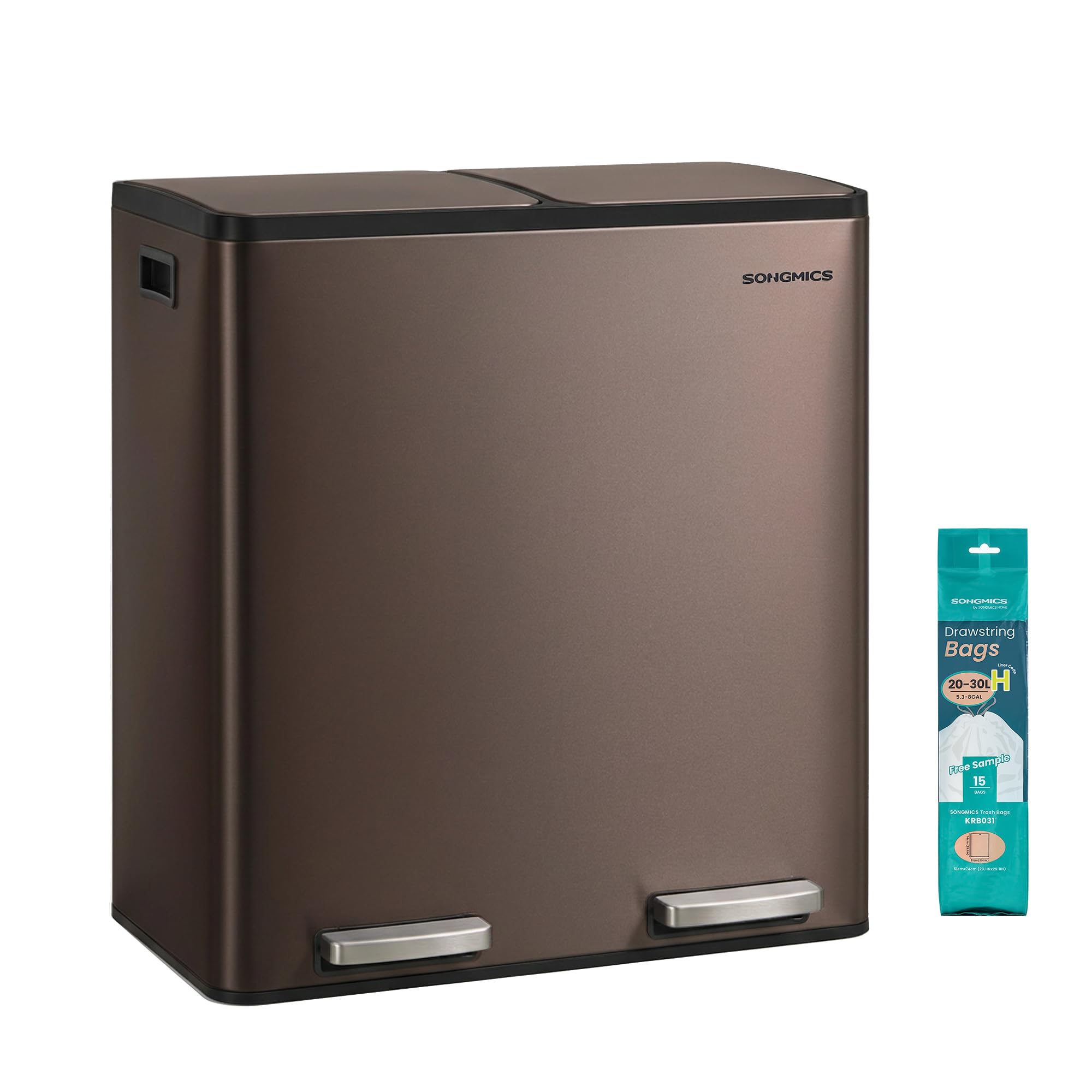SONGMICS front view of double compartment can showing neat kitchen organization