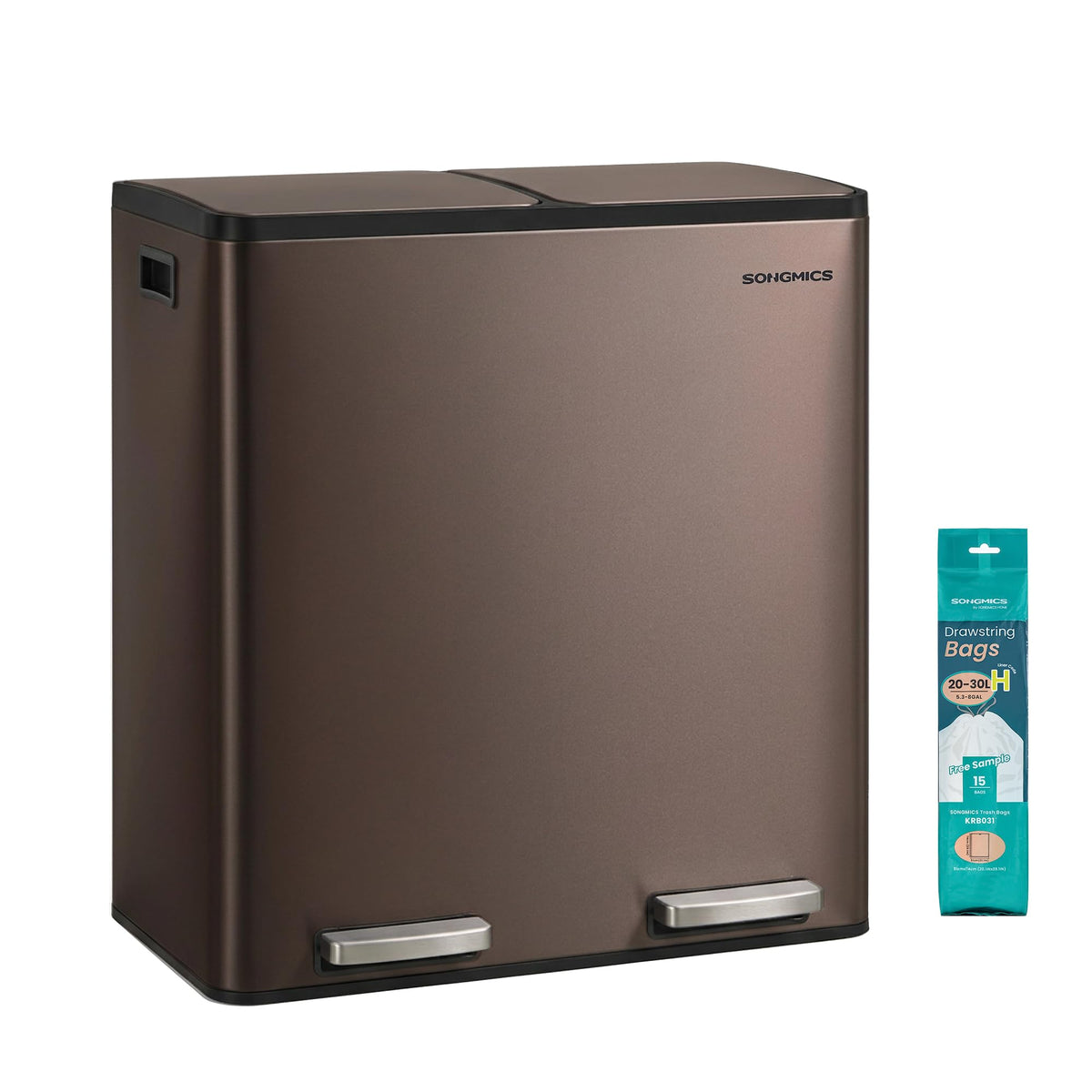 SONGMICS front view of double compartment can showing neat kitchen organization