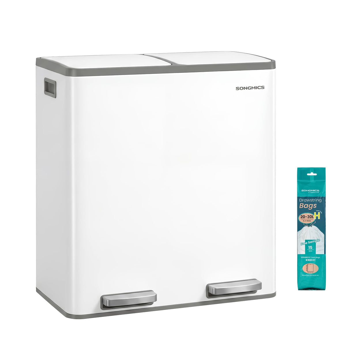 SONGMICS front view of double compartment bin shows modern styling and organization