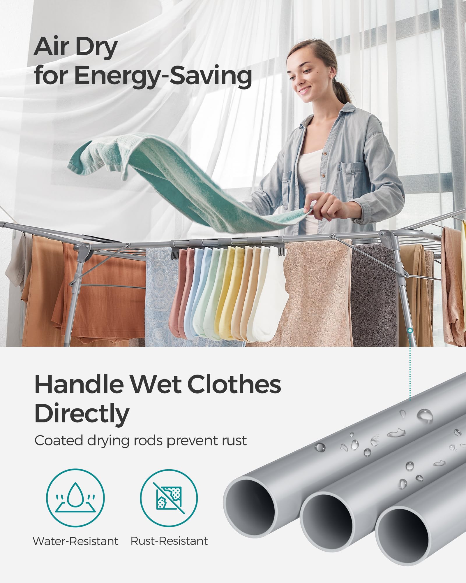 SONGMICS rack on balcony illustrating outdoor drying convenience