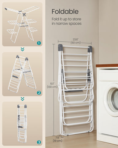 SONGMICS drying rack on a balcony with towels drying fast and saving energy benefit