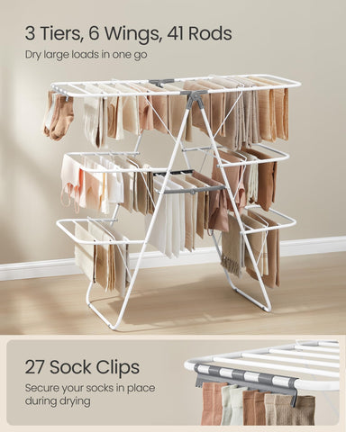 SONGMICS close-up of 27 sock clips securing small items and preventing falls benefit