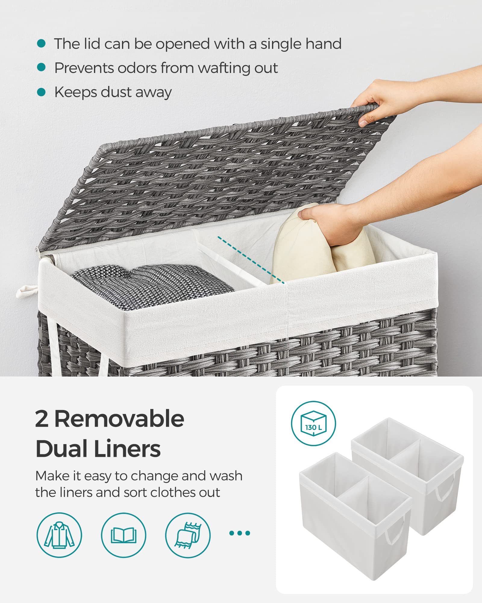 SONGMICS interior with two sections for easy pre-sorting benefit