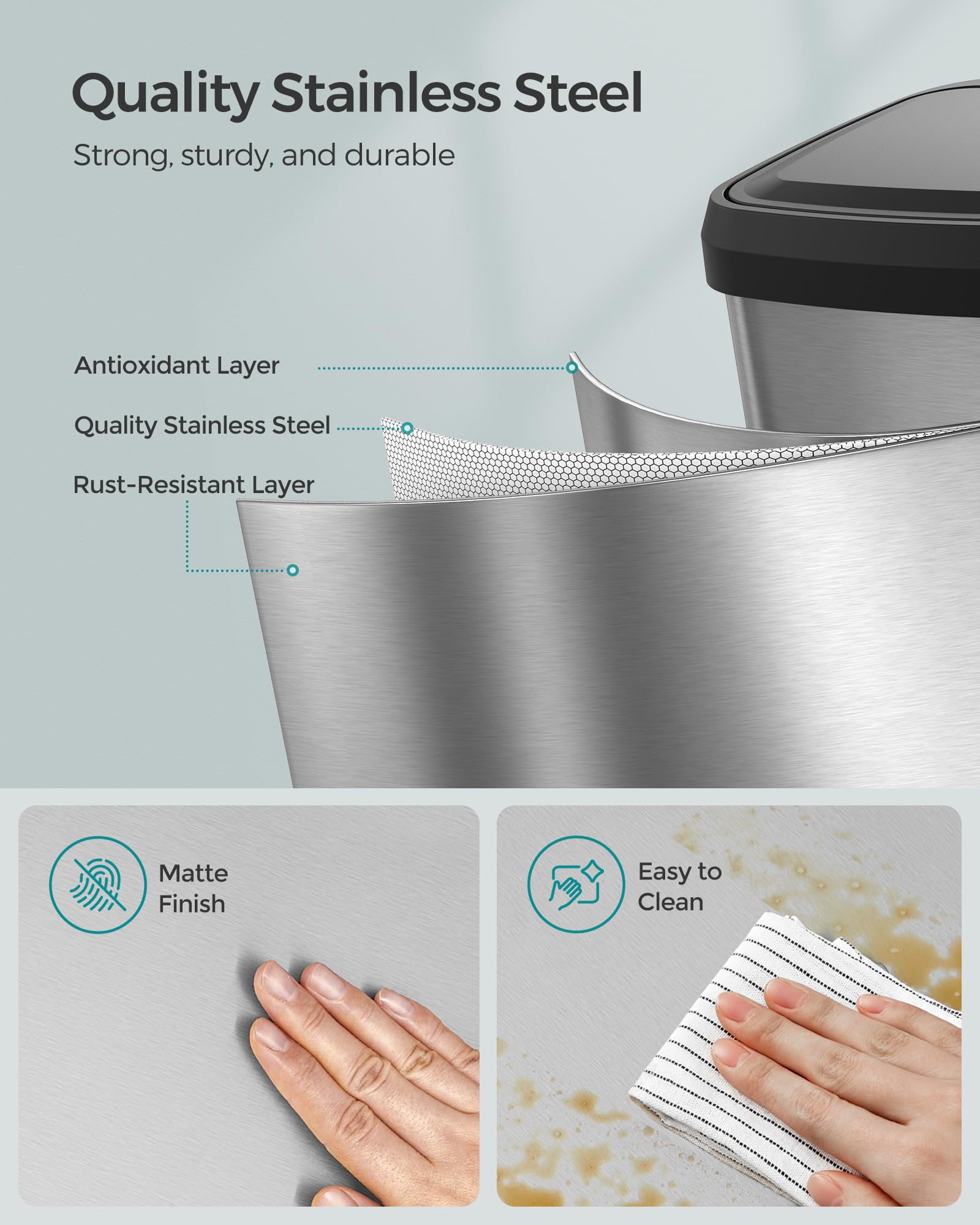 SONGMICS fingerprint-resistant stainless-steel surface for low-maintenance cleaning