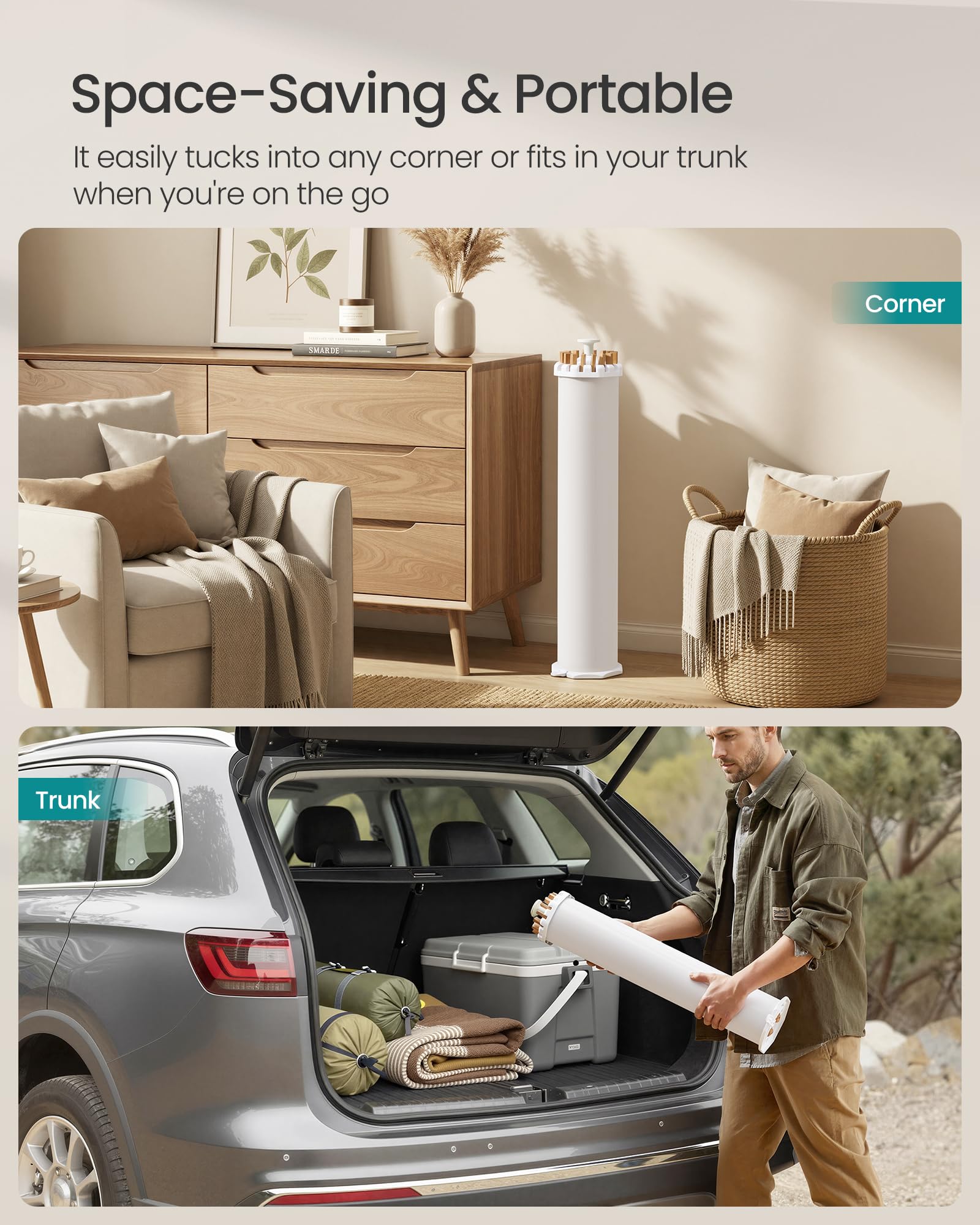 SONGMICS folded compactly in closet showing portability and easy storage benefit
