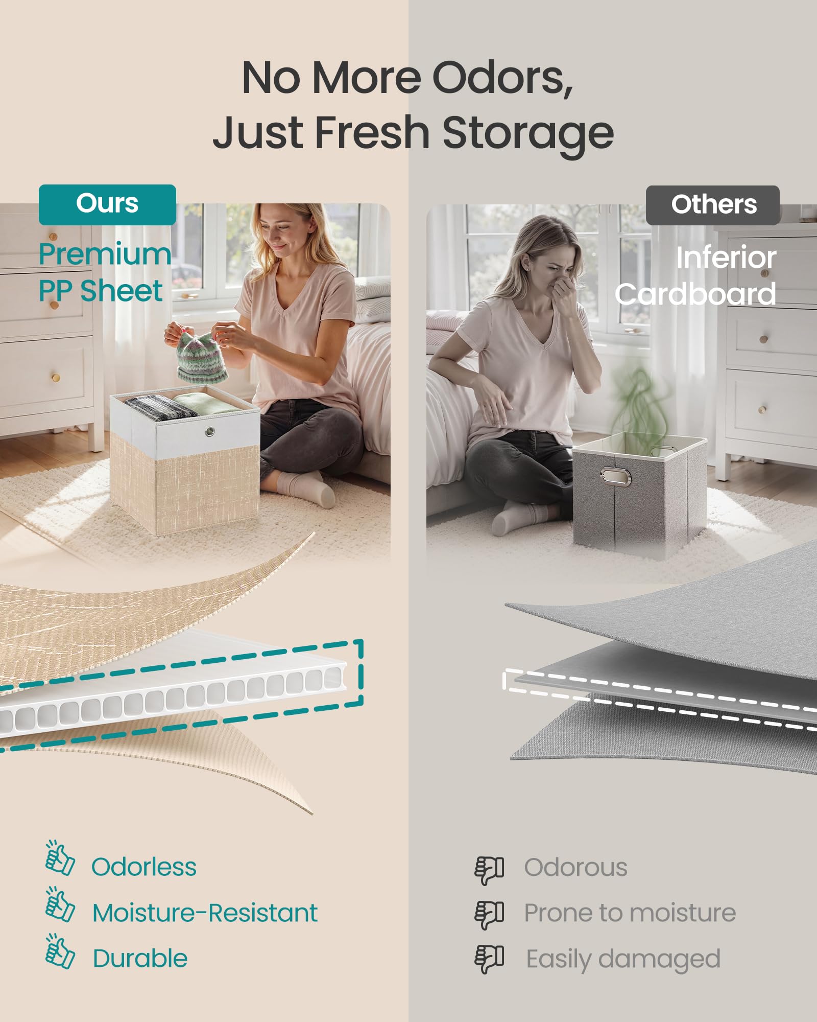 SONGMICS folded flat cube showing compact storage option that saves space when boxes are not used
