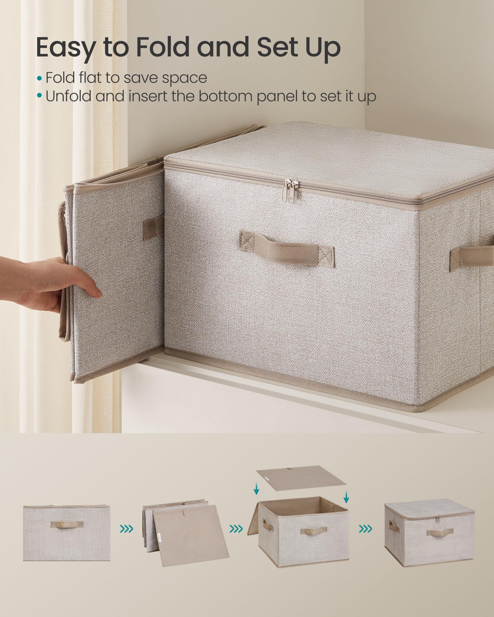 SONGMICS folded flat bin demonstrating space-saving storage benefit