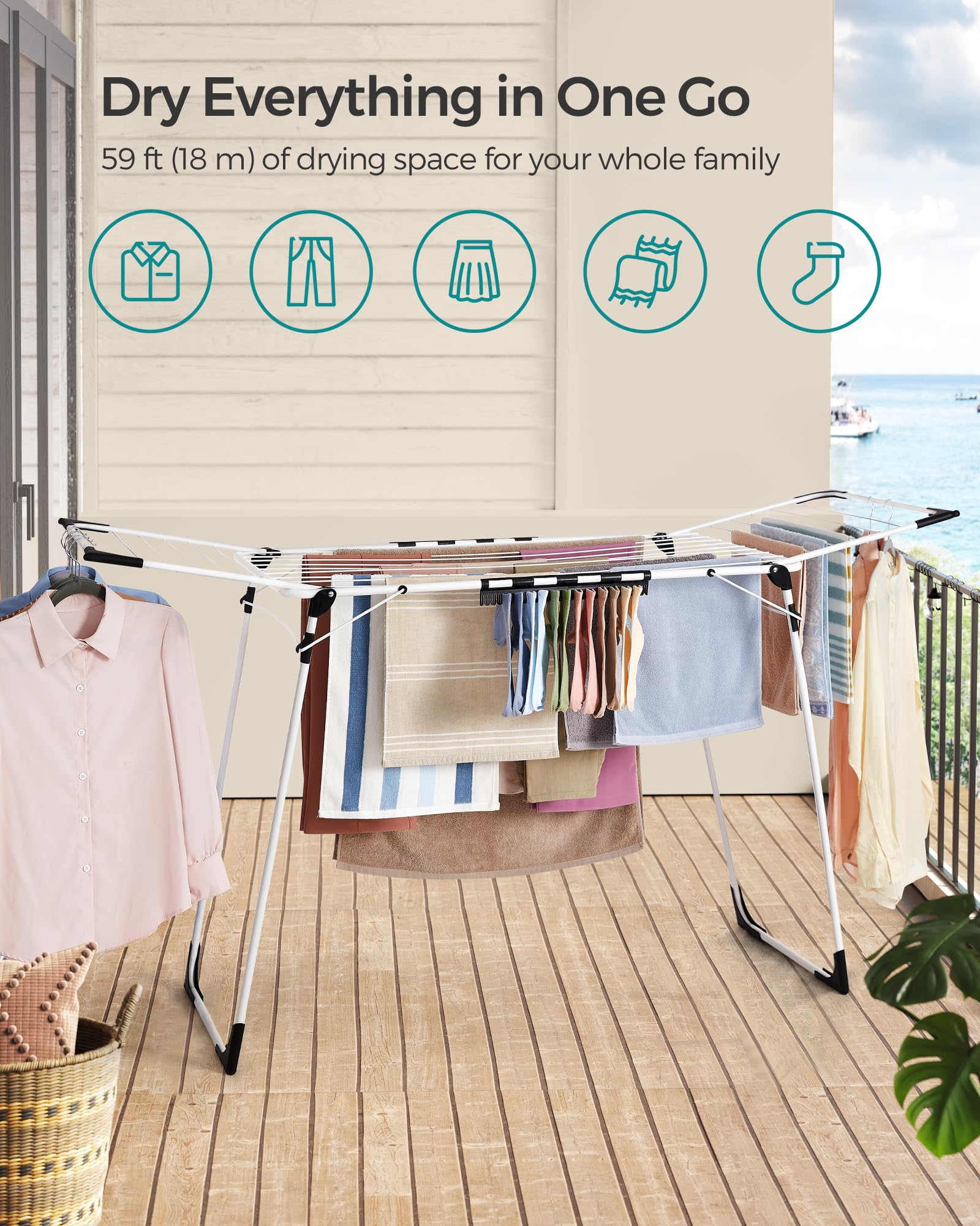 SONGMICS folded rack stored flat to show compact space-saving benefit
