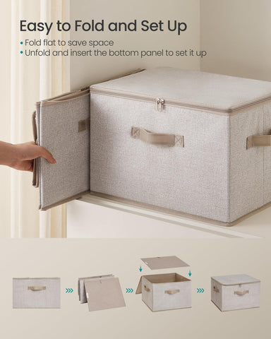 SONGMICS folded flat bin demonstrating space-saving storage benefit
