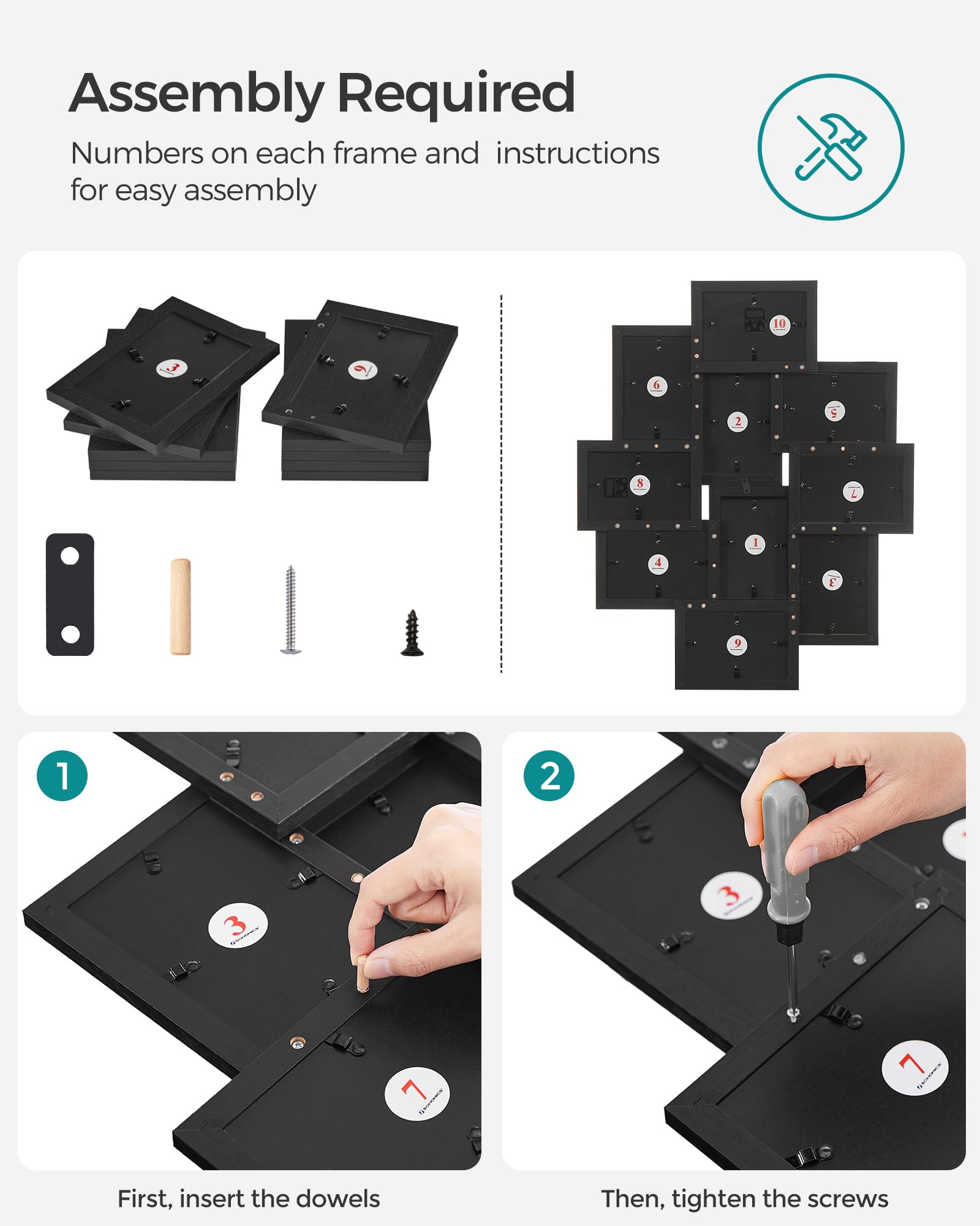 SONGMICS frame back numbering and turn buttons for easy assembly