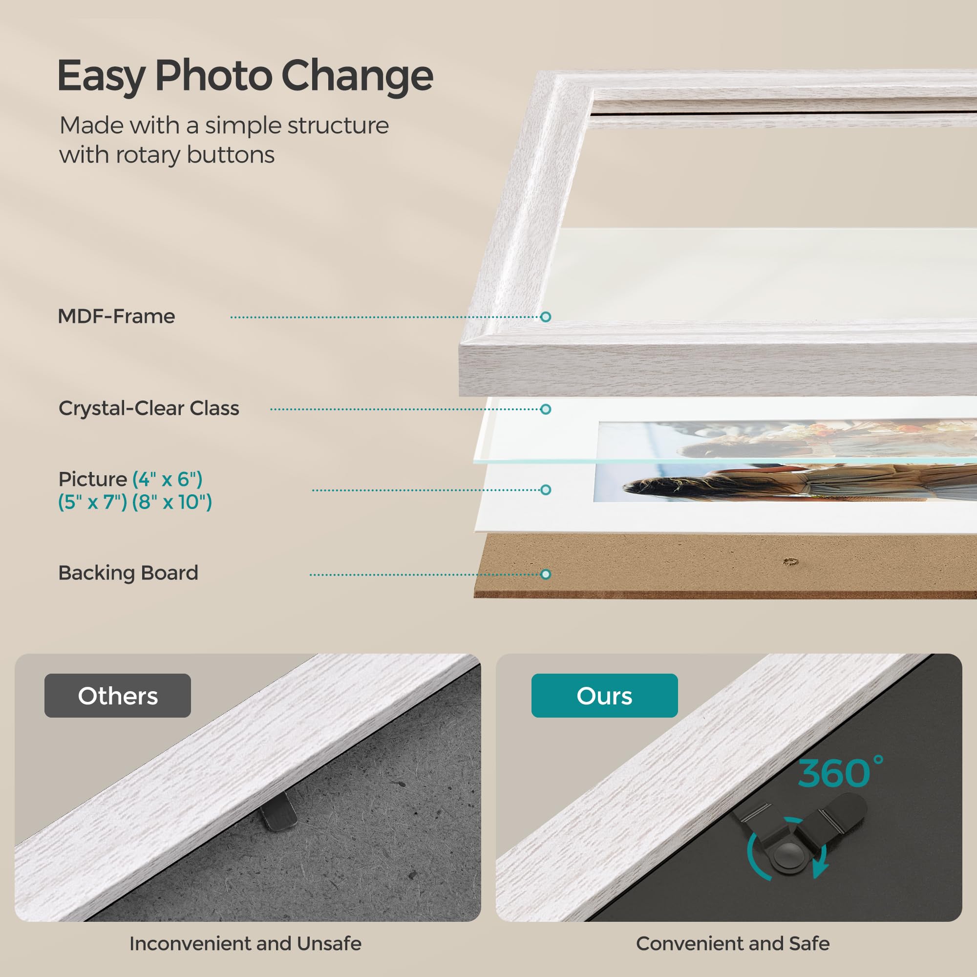 SONGMICS single frame standing on a shelf showing tabletop display versatility
