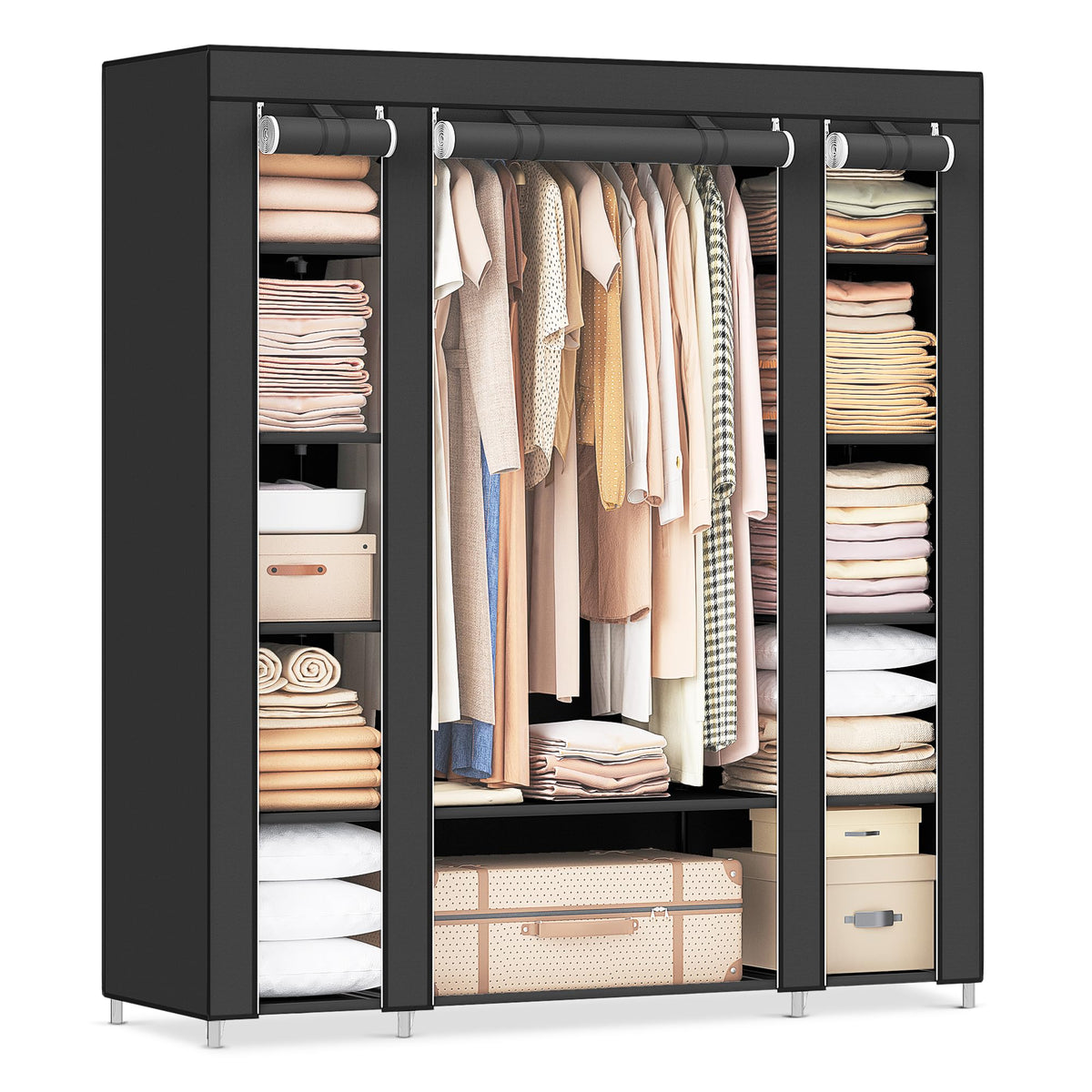 SONGMICS front view of closed portable closet protecting clothes from dust