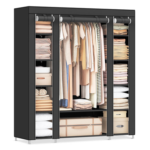 SONGMICS front view of closed portable closet protecting clothes from dust