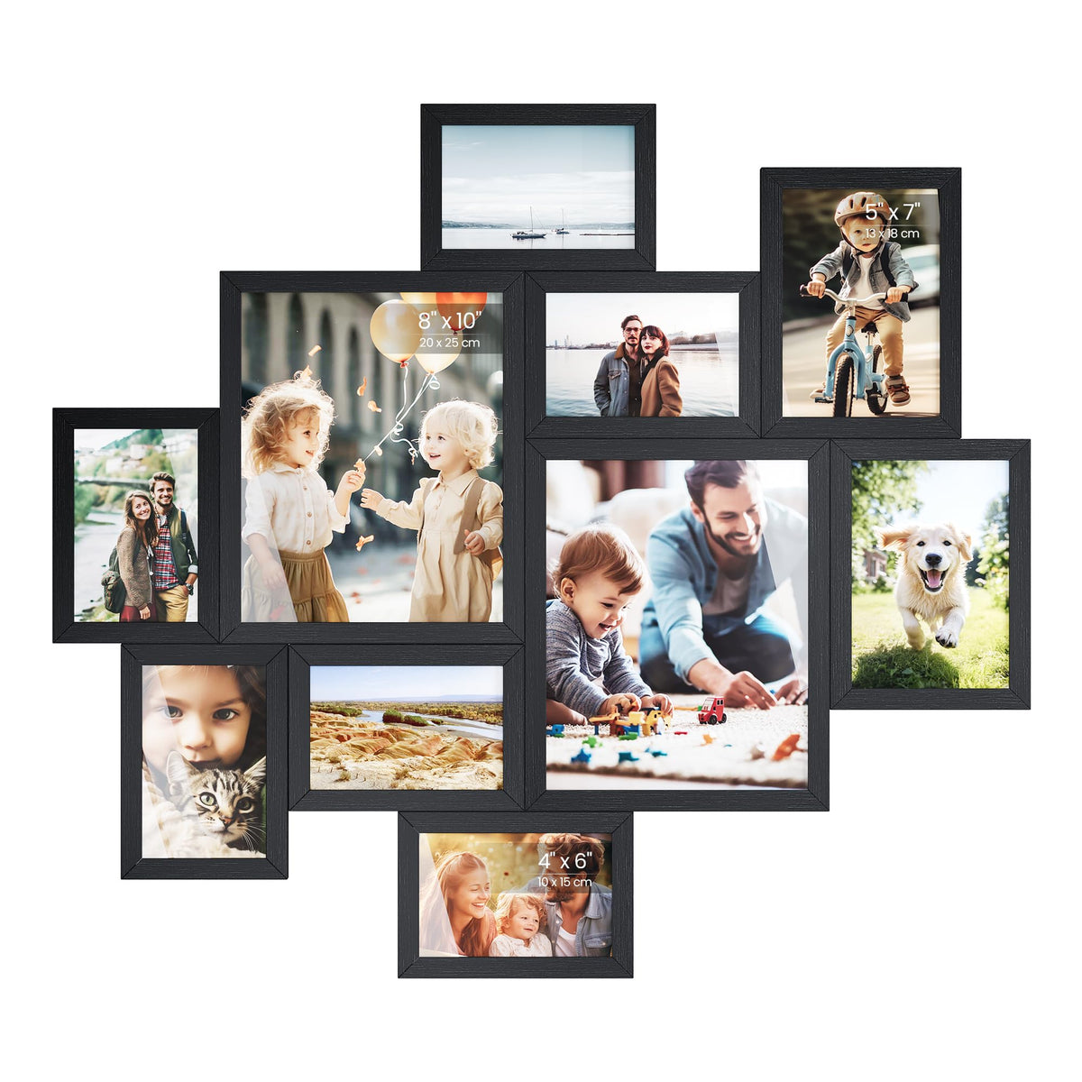 SONGMICS front view of assembled collage frames showing mixed-size display and tidy finish