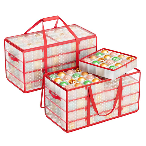 SONGMICS front view of ornament boxes showing festive edges and secure closure