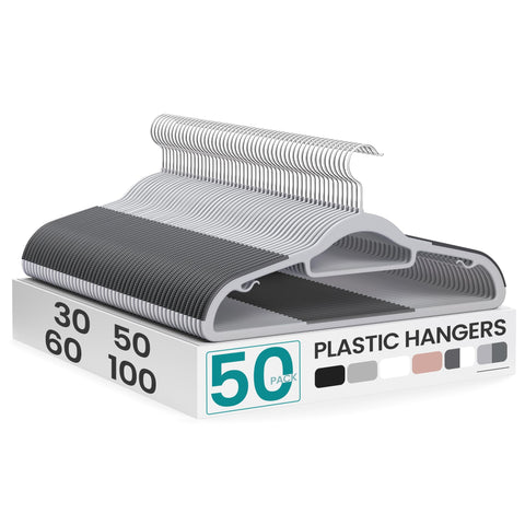 SONGMICS front packaging showing 50 slim hangers and compact storage benefit