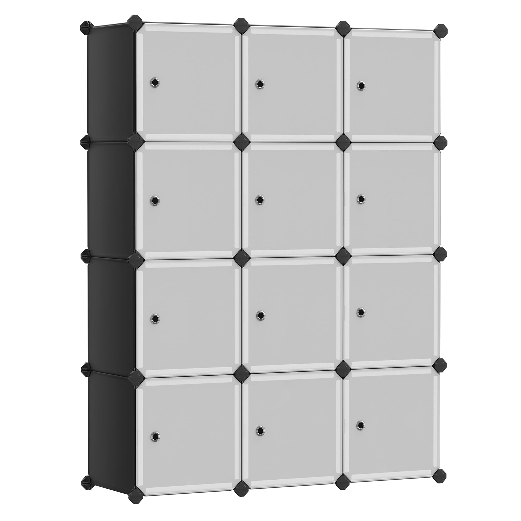 SONGMICS front view of 12-cube organizer showing tidy closed storage and neat appearance