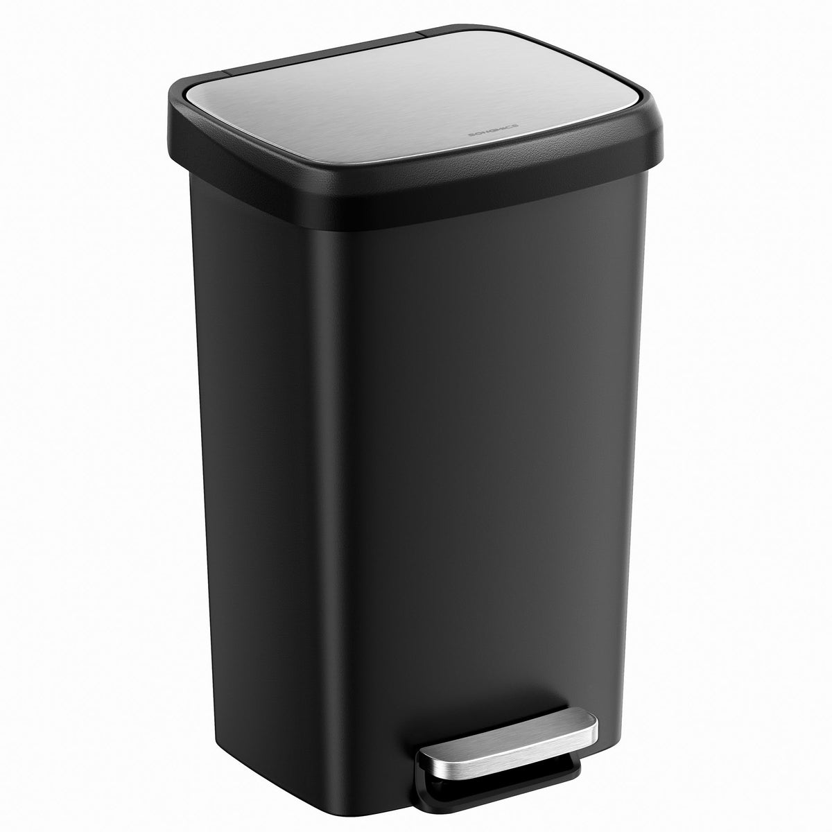 SONGMICS front view of 12-gallon trash can showing compact footprint and sleek lid