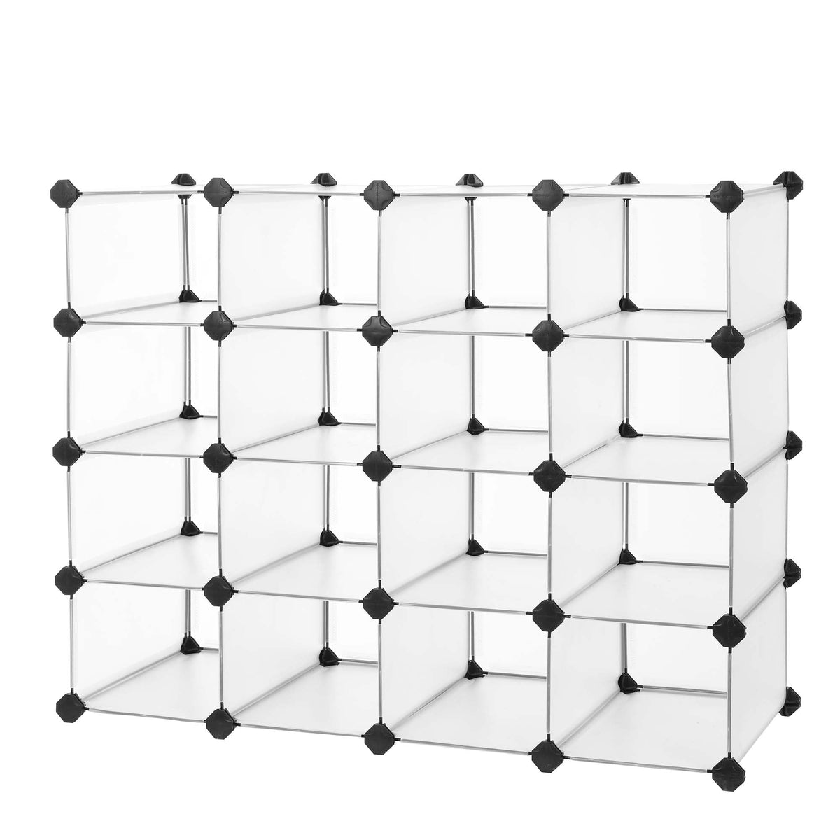 SONGMICS front view of 16-cube rack showing neat shoe storage benefit