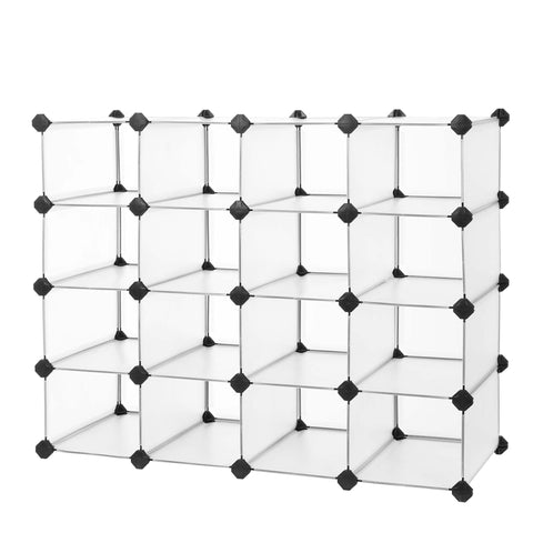 SONGMICS front view of 16-cube rack showing neat shoe storage benefit