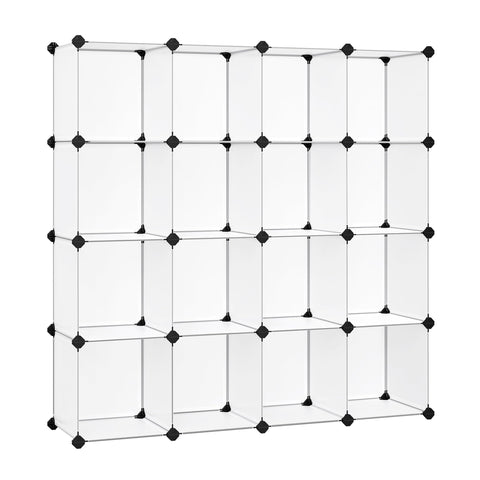 SONGMICS front view of 16-cube shelf showing organized storage benefit