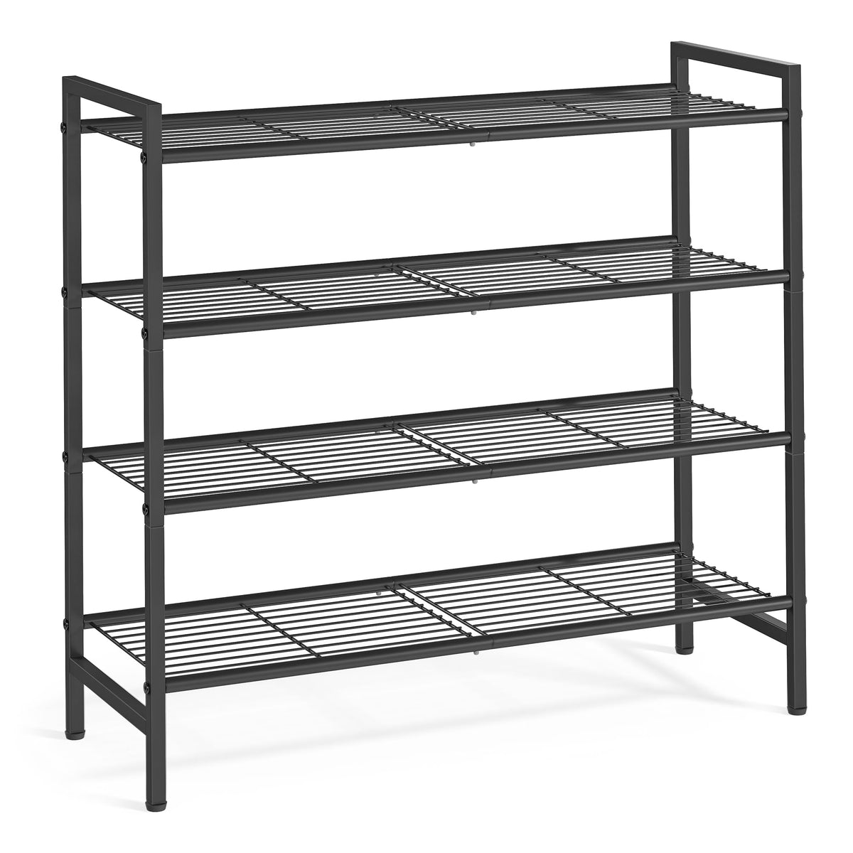 SONGMICS front view of 4-tier metal shoe rack shows tidy storage benefit