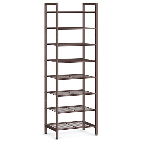 SONGMICS front view of 8-tier shoe rack shows compact vertical storage benefit