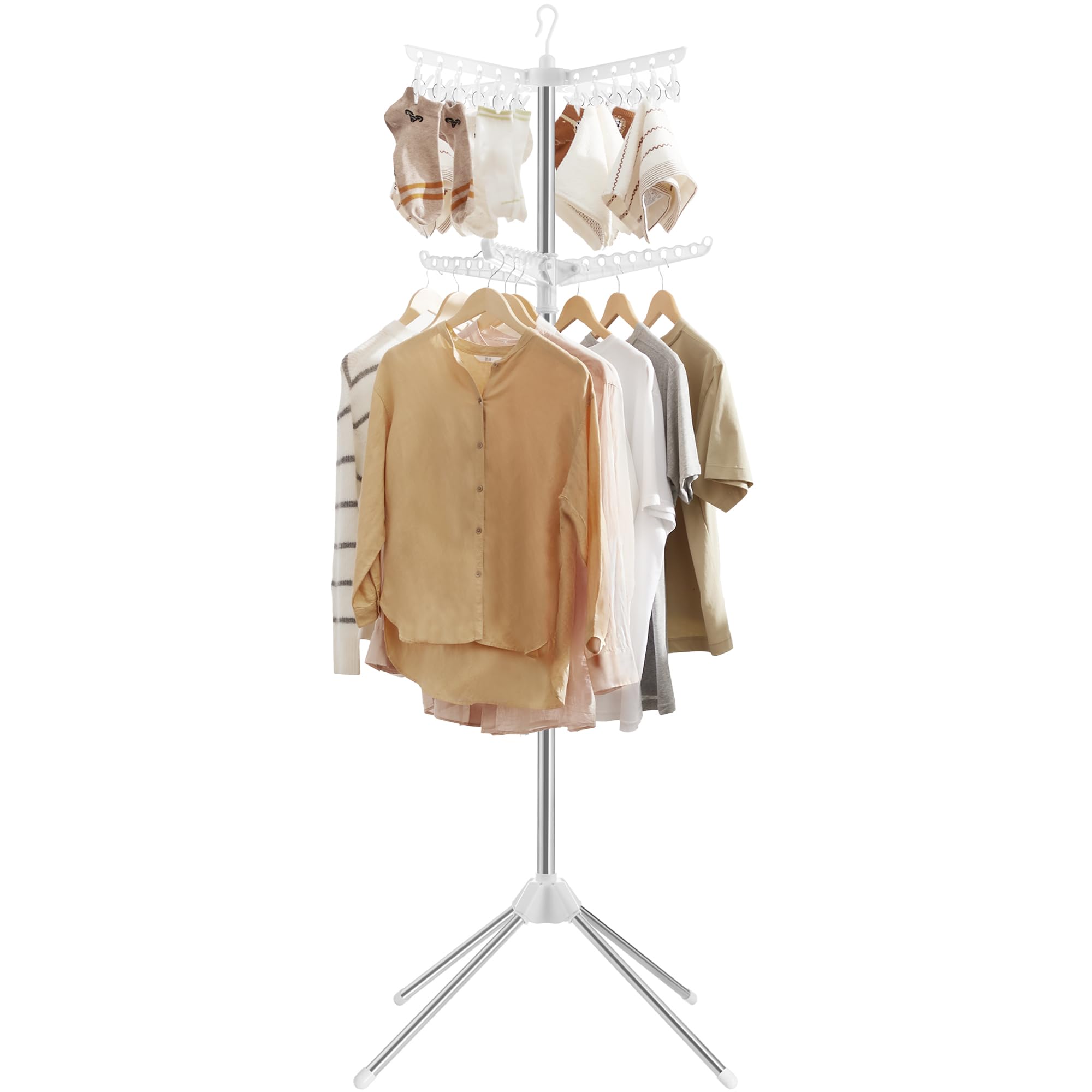 SONGMICS front view of assembled drying rack showing compact vertical layout and space-saving benefit