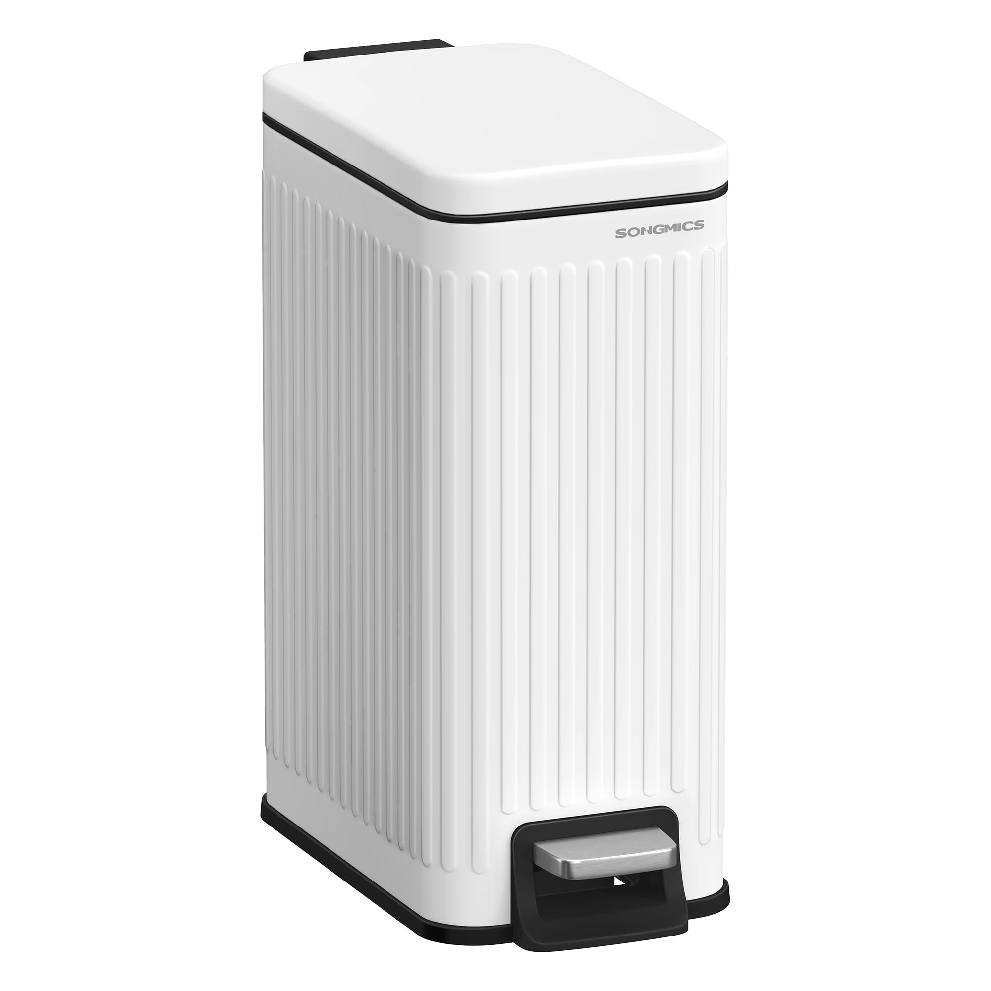 SONGMICS front view showing compact stainless steel trash can and modern look
