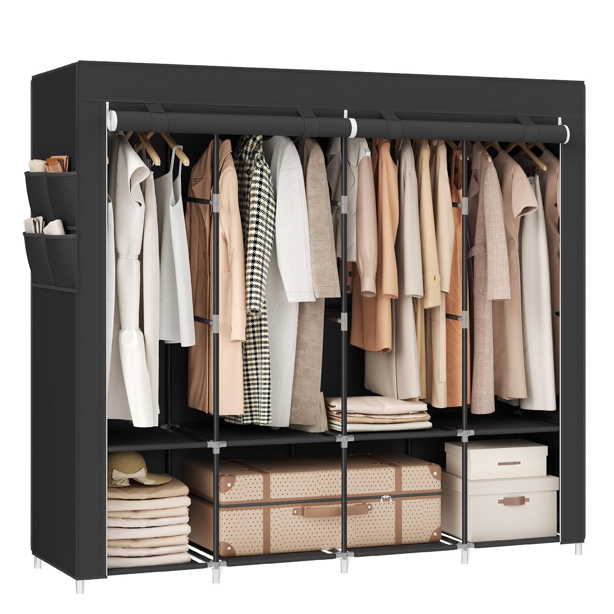 SONGMICS front view fully assembled showing neat garment storage benefit
