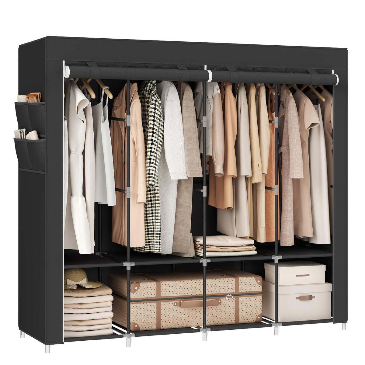 SONGMICS front view fully assembled showing neat garment storage benefit