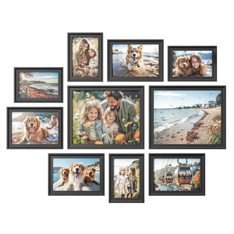 SONGMICS front view of all ten black frames showing cohesive gallery benefit