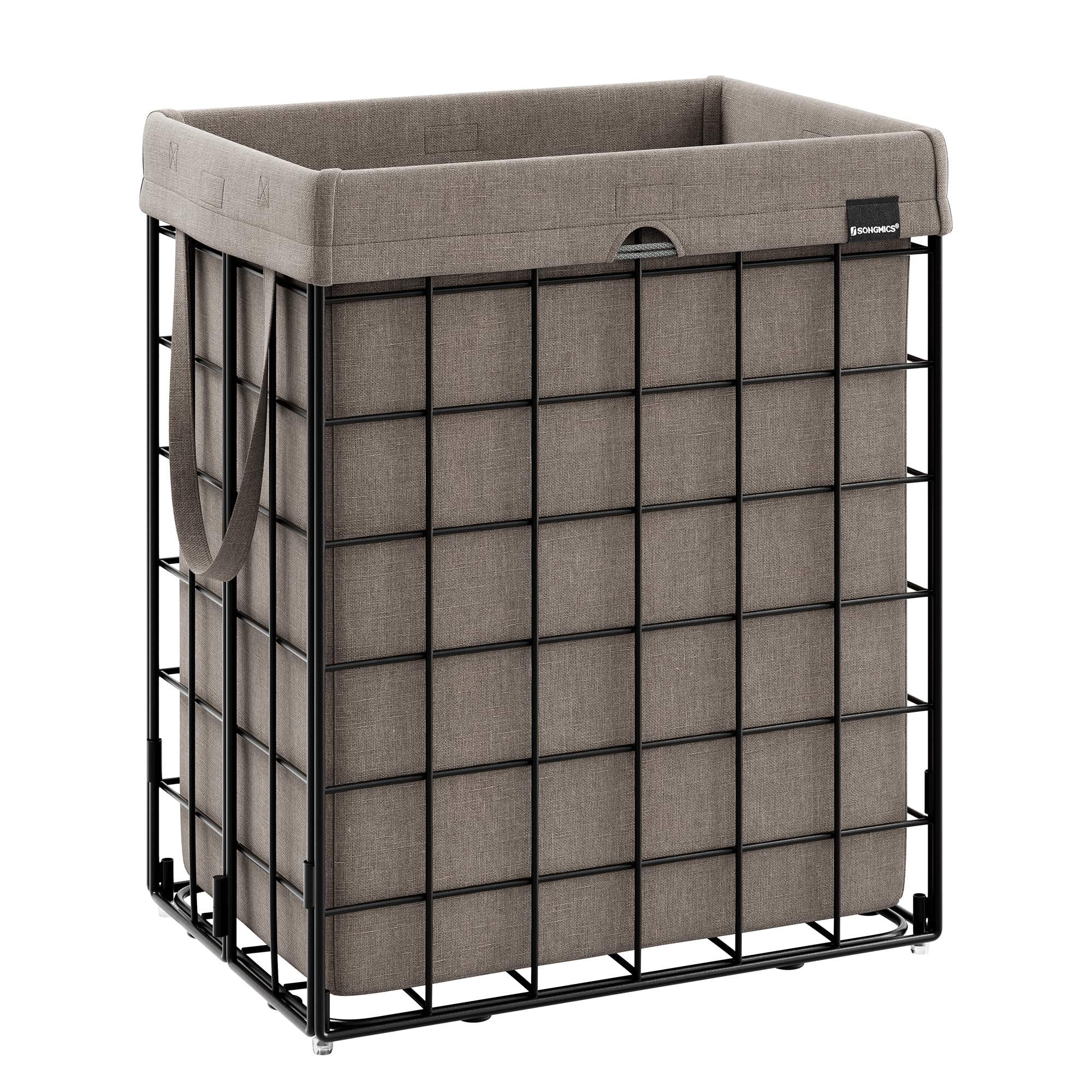 SONGMICS front view of hamper showing sturdy frame and full capacity benefit