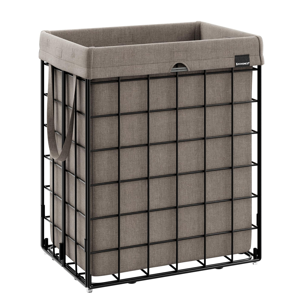 SONGMICS front view of hamper showing sturdy frame and full capacity benefit