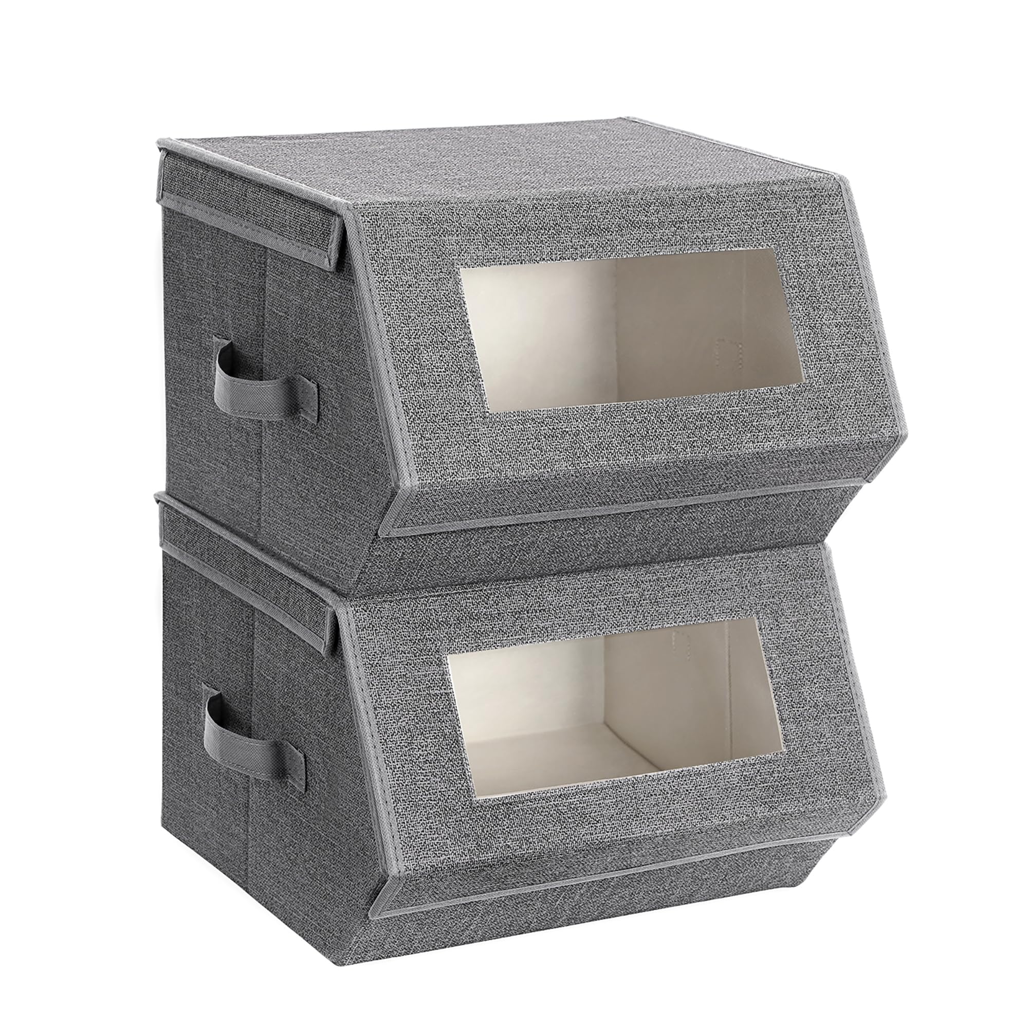 SONGMICS front view of two bins showing neat stacked storage and visibility