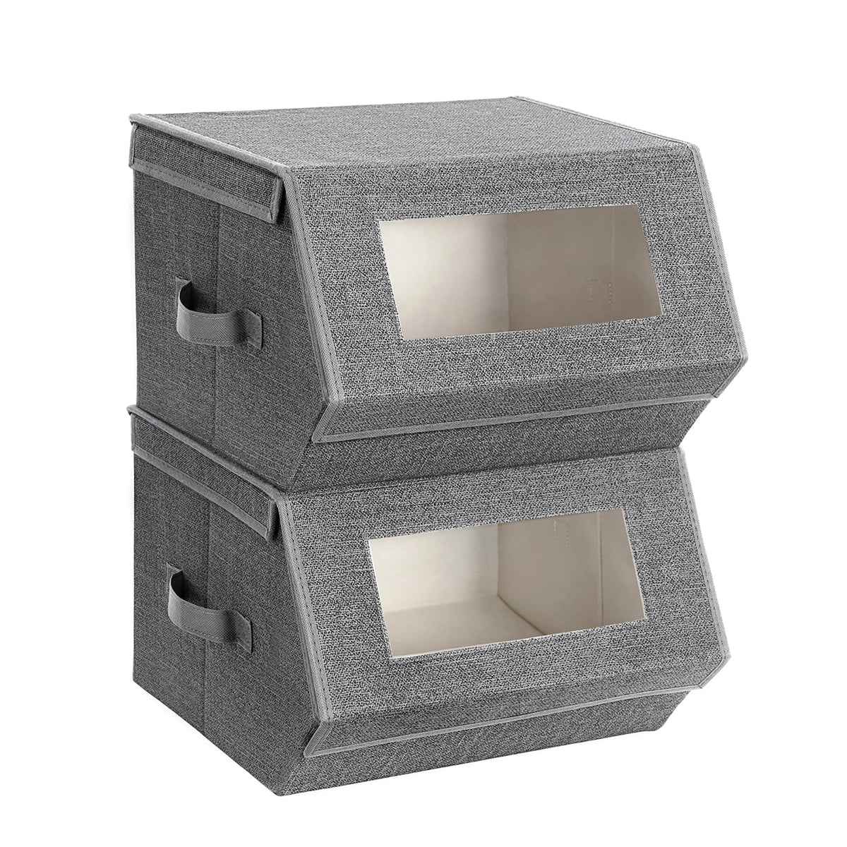 SONGMICS front view of two bins showing neat stacked storage and visibility