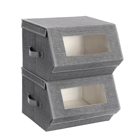 SONGMICS front view of two bins showing neat stacked storage and visibility