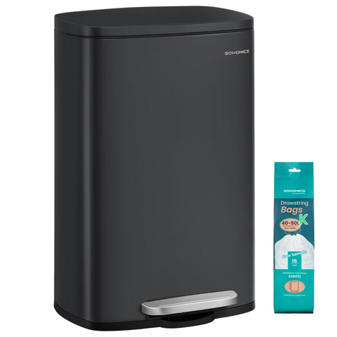 SONGMICS front view stainless steel bin shows sleek design and space-saving benefit