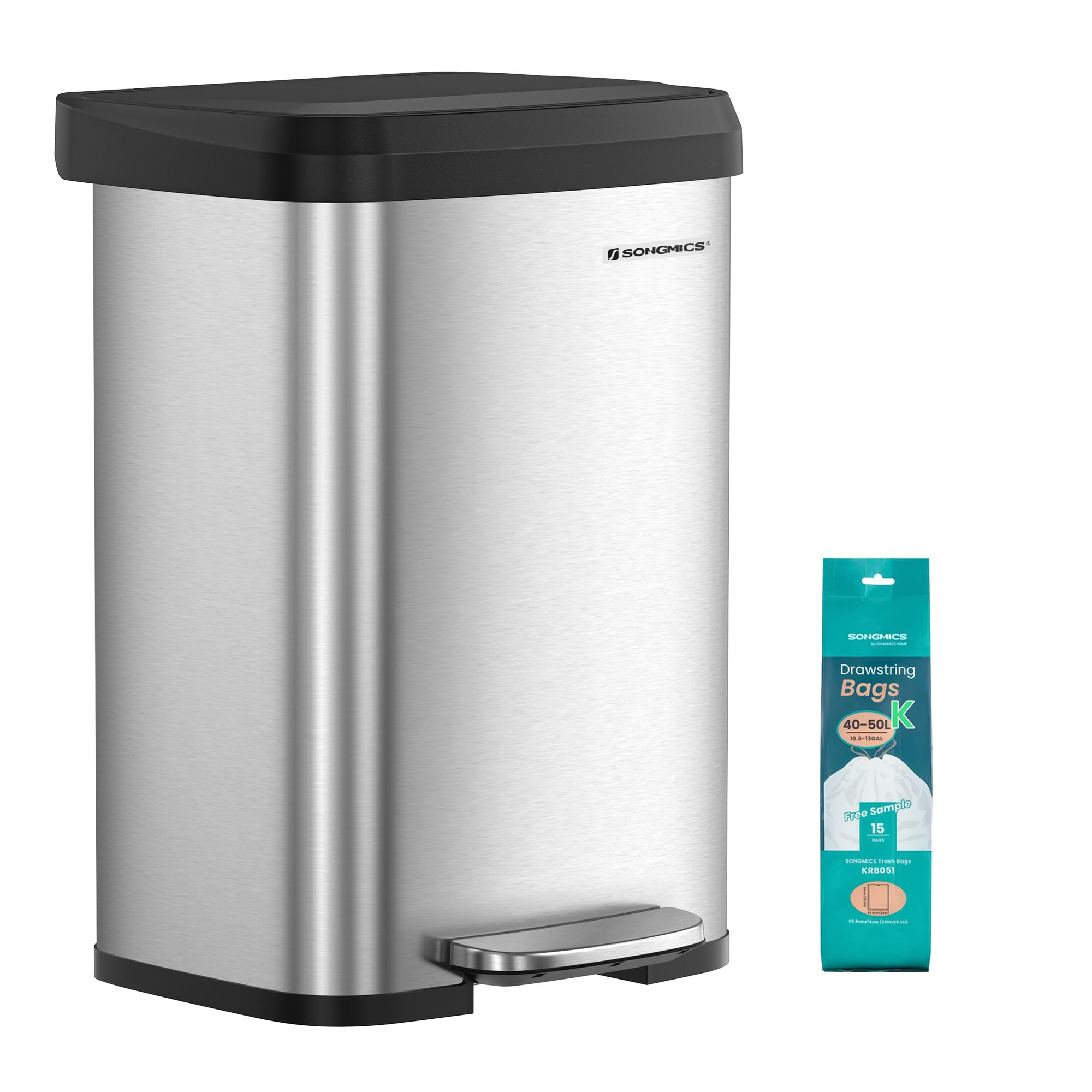 SONGMICS front view stainless steel can shows sleek durable design and large capacity