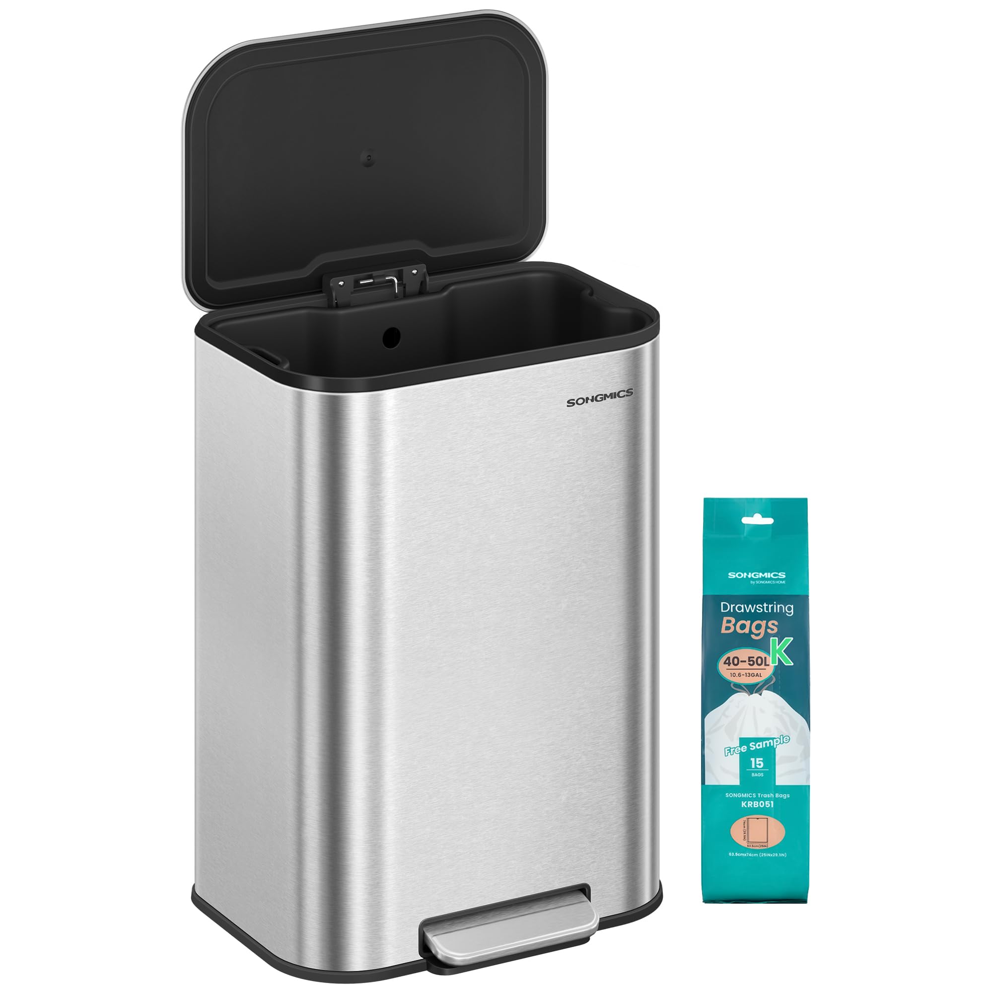 SONGMICS front view stainless steel can showing sleek modern design and durability