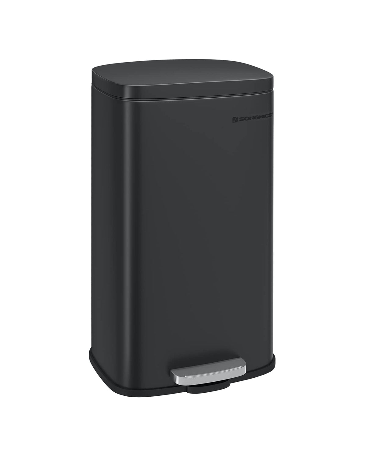 SONGMICS front view of stainless steel trash can shows sleek durable design