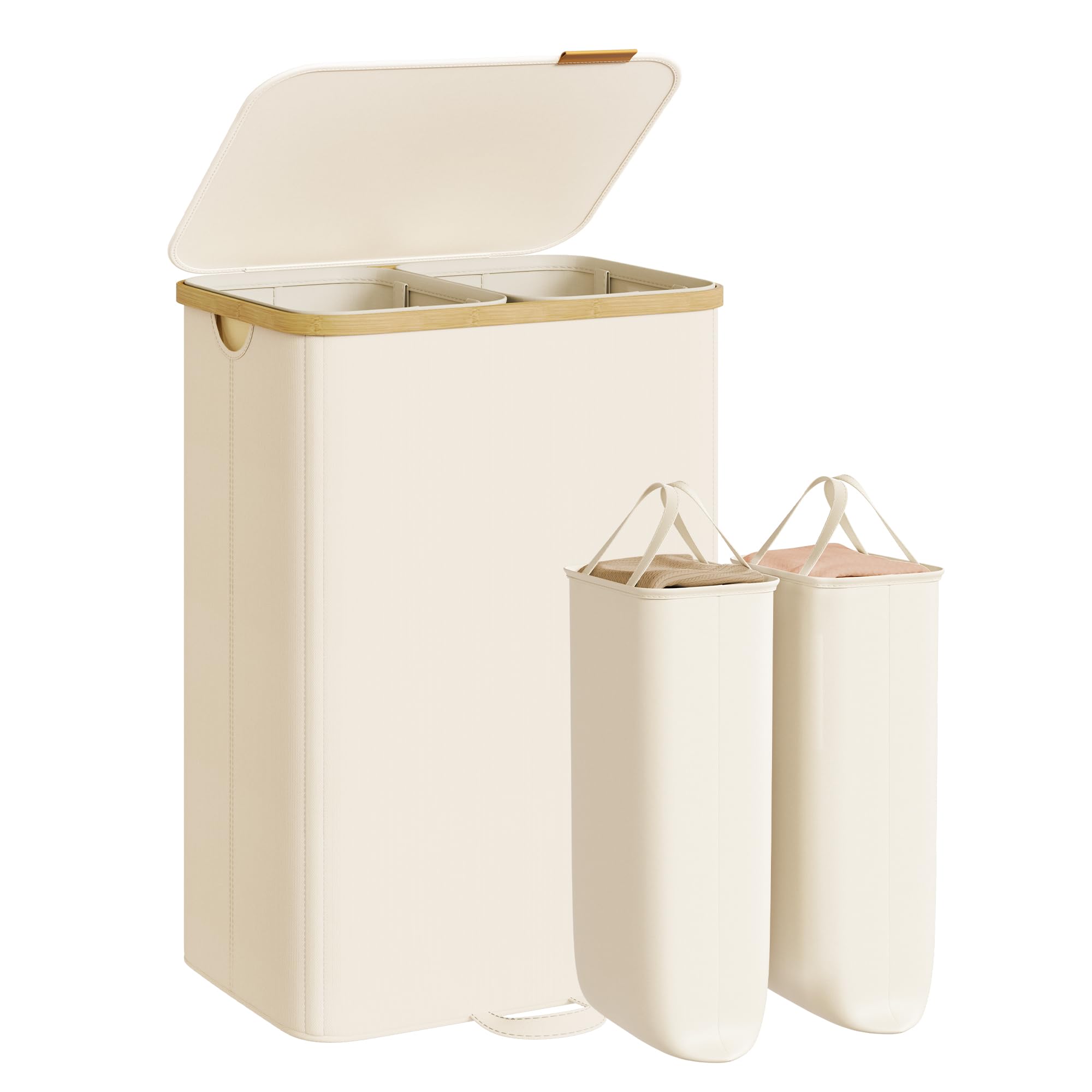 SONGMICS front view with lid showing organized laundry and tidy look