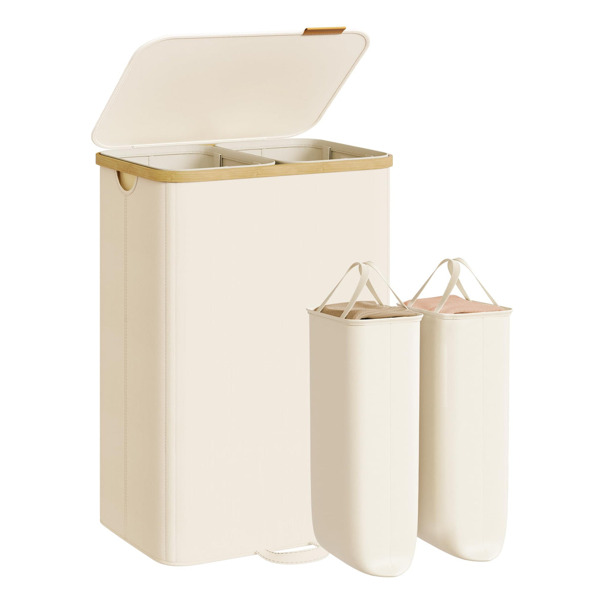 SONGMICS front view with lid showing organized laundry and tidy look