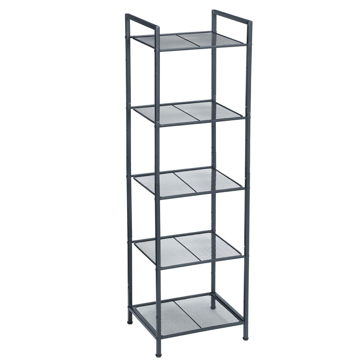 SONGMICS front view showing full 5-tier shelving and compact footprint for space saving
