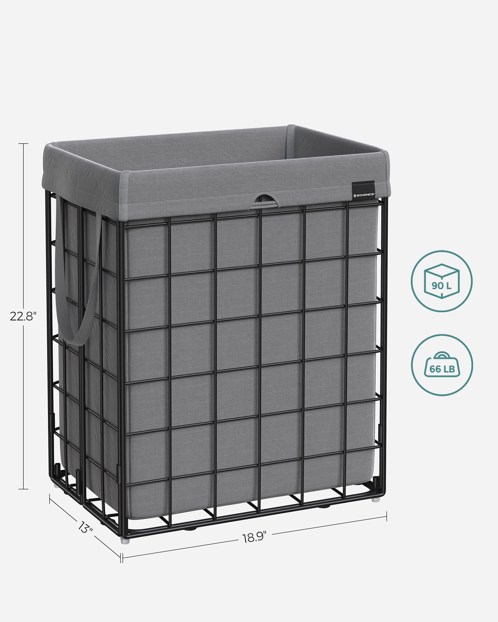 SONGMICS folded flat hamper showing compact storage benefit