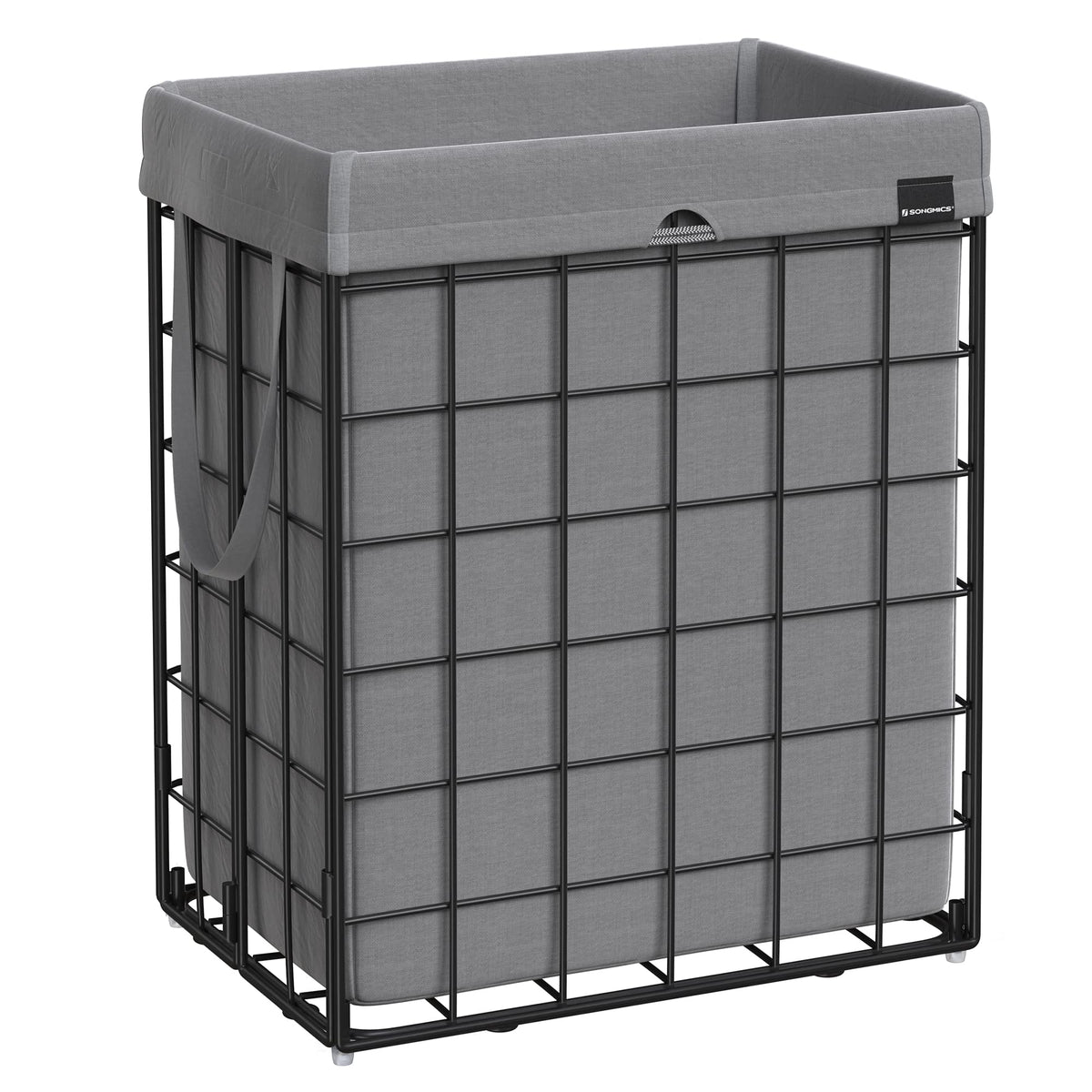 SONGMICS front view of collapsible laundry hamper showing full capacity and design benefit