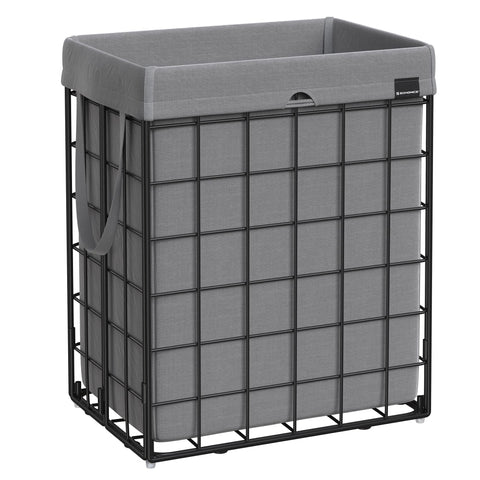 SONGMICS front view of collapsible laundry hamper showing full capacity and design benefit