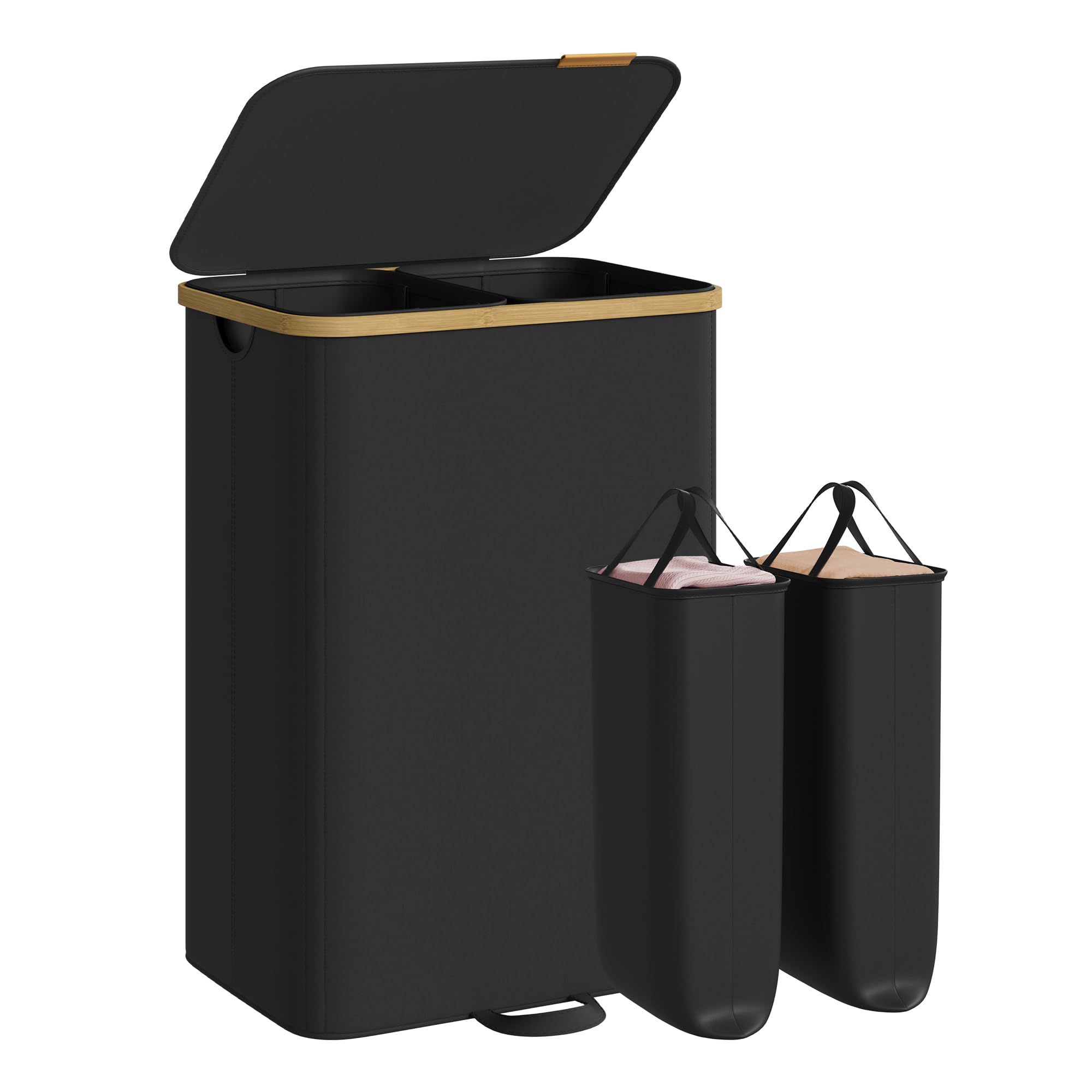 SONGMICS hamper front view showing dual compartments and lid for neat storage
